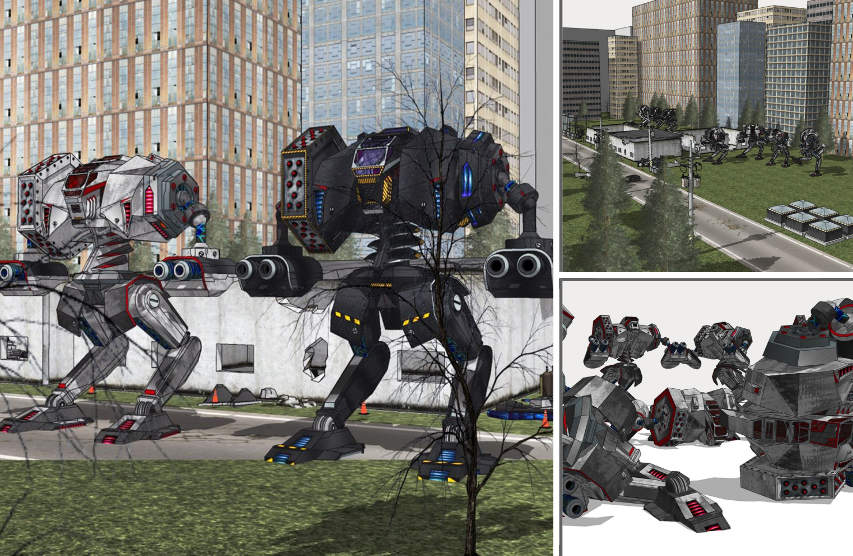 SFコンセプトロボット機械メカニック+背景セット