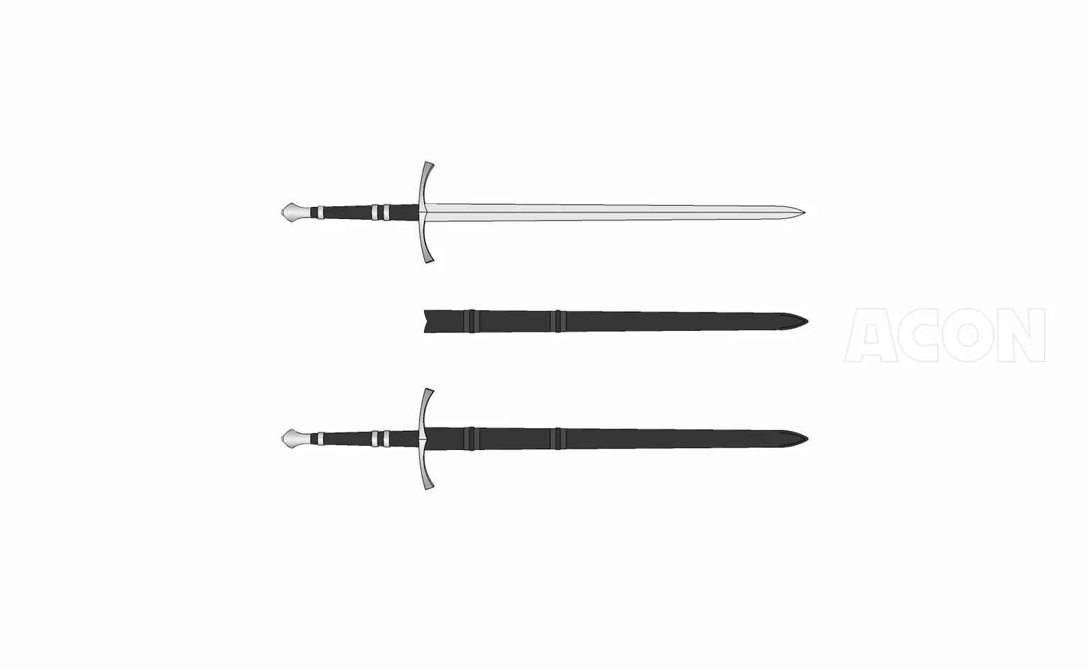 3D武器 - ロングソード(後期)longsword(西ヨーロッパ刀剣、刀)