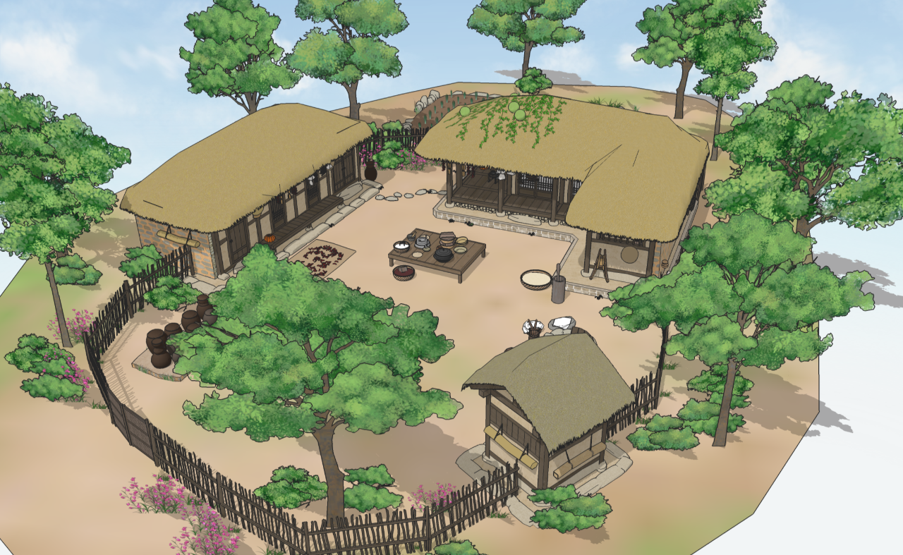 藁葺き屋根の家型器局 [B30955]