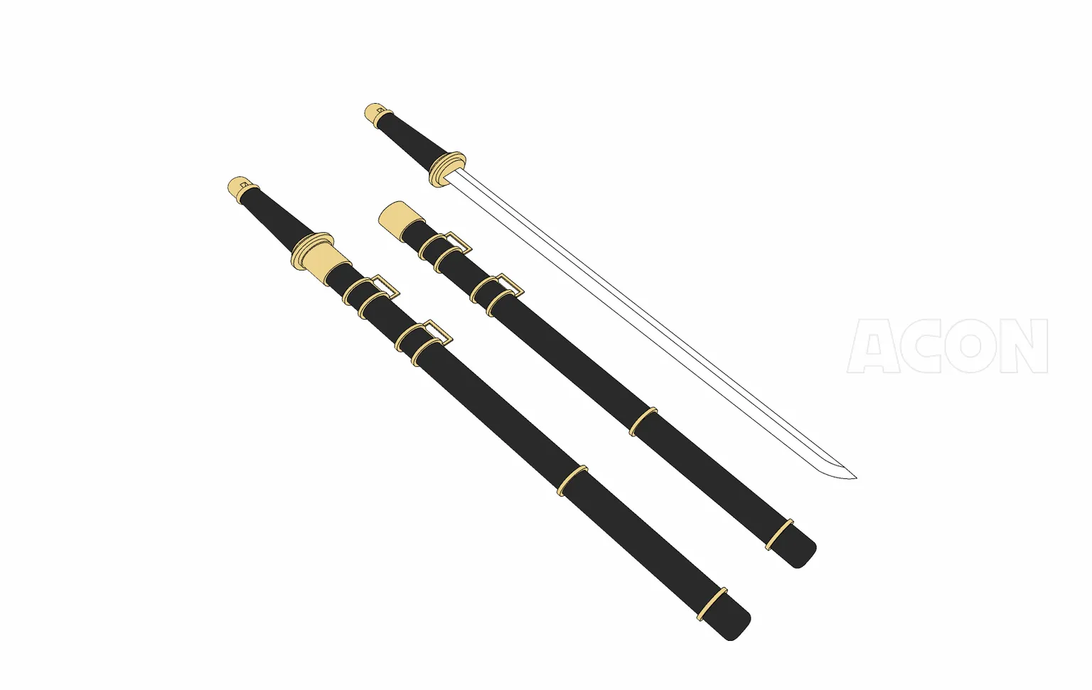 3D武器 - 黒作大刀 黒津栗の太刀（日本刀剣、刀）