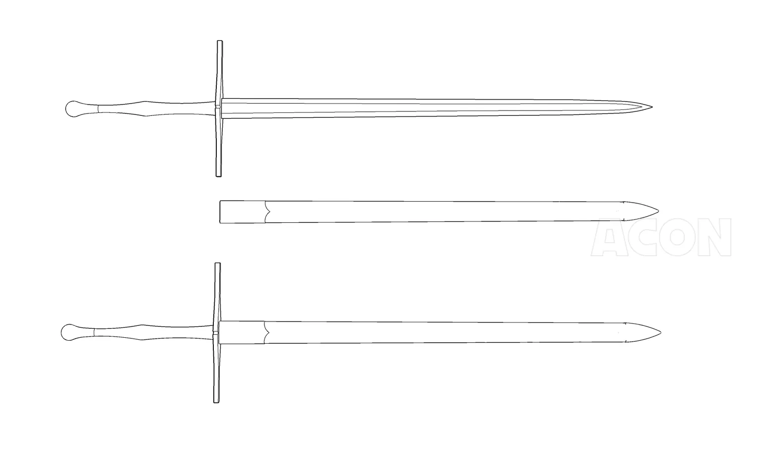 3D武器 - ツーハンドソードtwo hand sword（西ヨーロッパ刀剣、刀