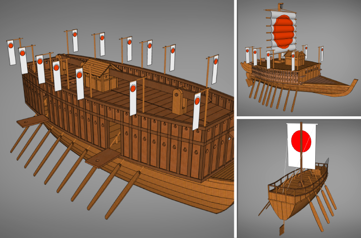 日本の戦闘船セット（高速船+関船+安宅船）