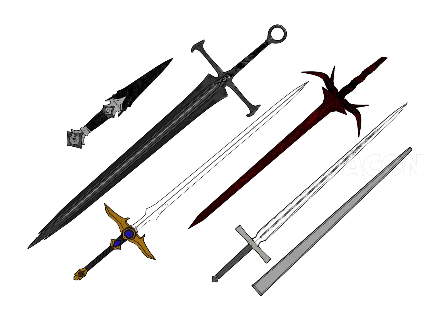 ファンタジー武器 セット(短剣/長剣/大剣/斧/槍/弓)13種類