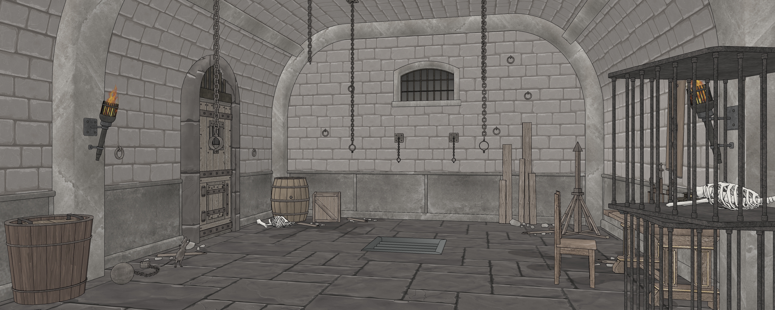 Medieval Fantasy Prison, Torture Chamber, And Guard Room With Prop Kit