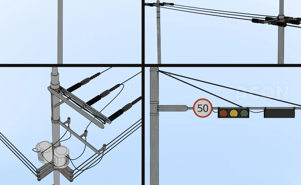 街角セット (電柱の信号灯 街灯)