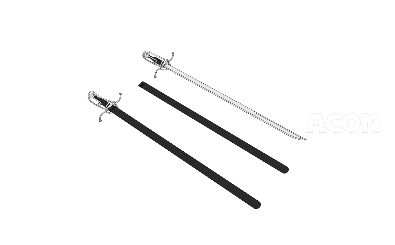 3D武器 - シュバイチェルサーベル schweizersabel (スイス刀剣、刀)