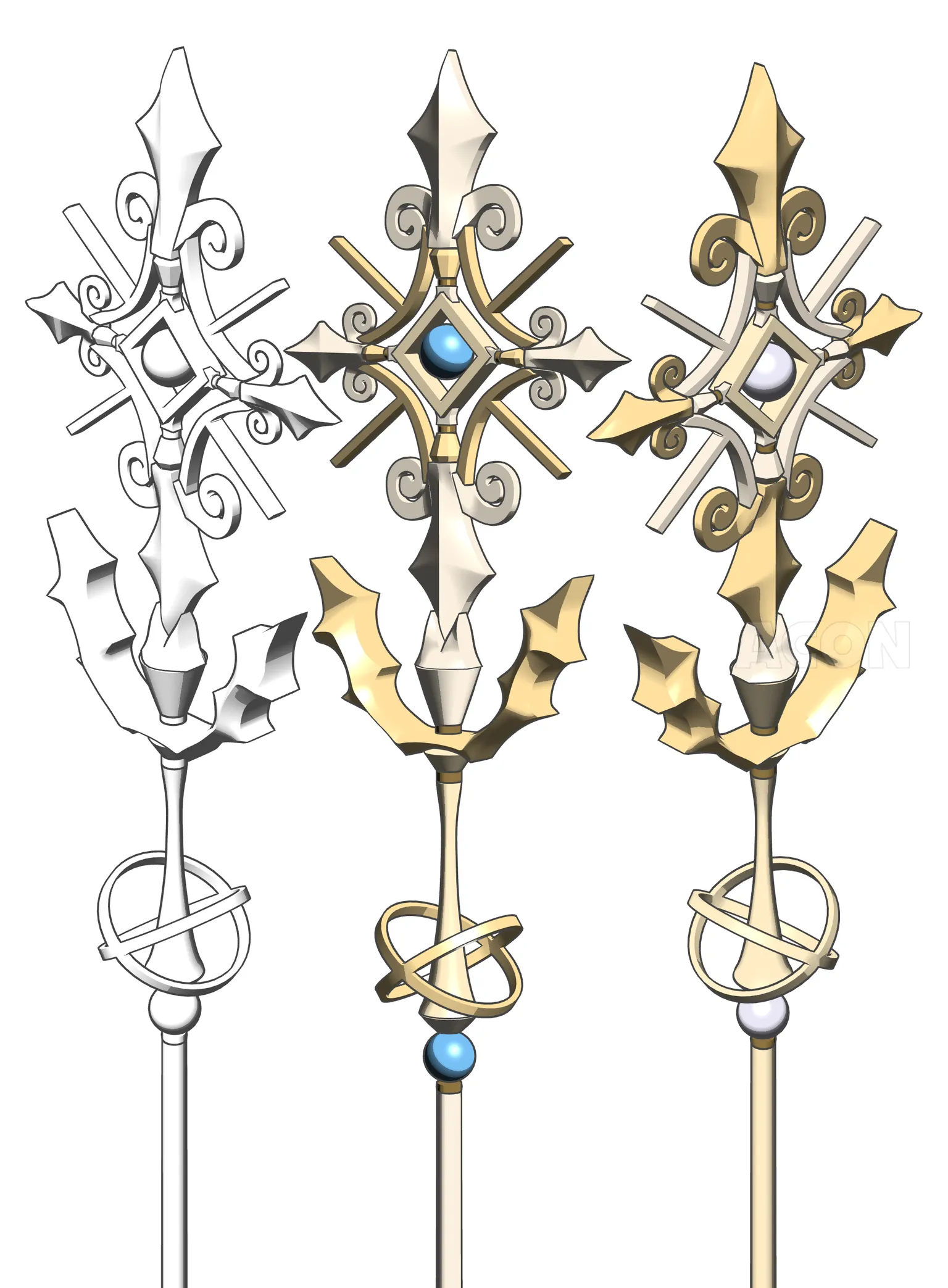 3Dファンタジー聖職者魔法杖