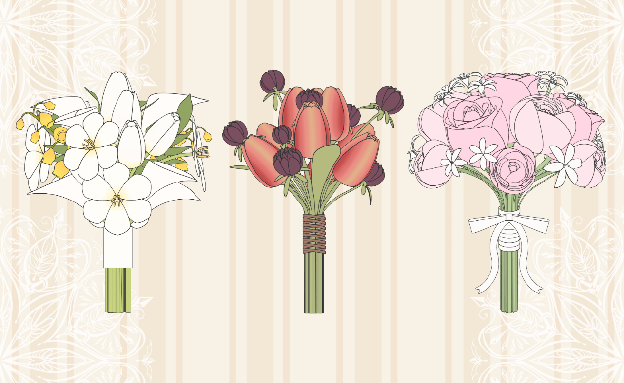 完璧な線画ブーケ型の花束