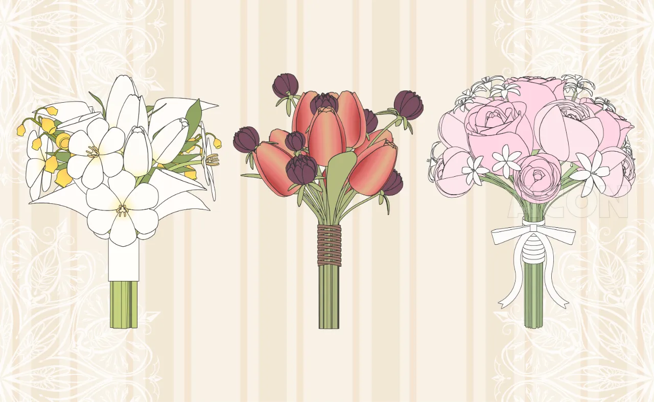 完璧な線画ブーケ型の花束
