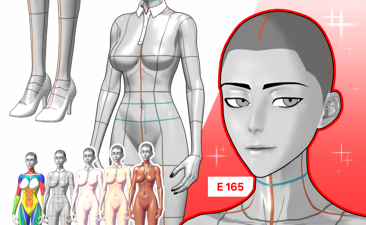 人間 1人の日常ポーズ第1弾（女性 E 165cm）