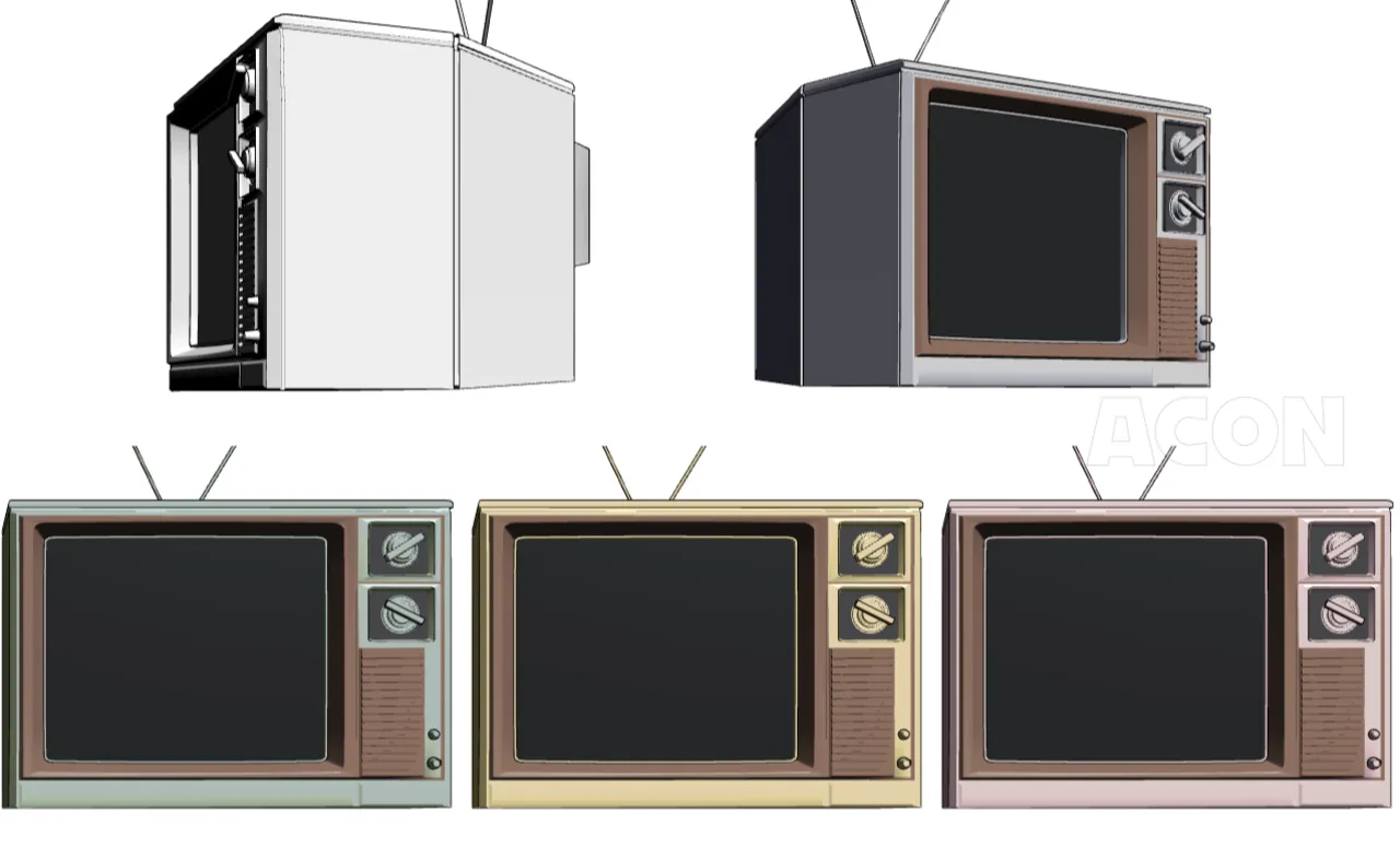 線のある80年代スタイルのビンテージな昔のブラウン管テレビ