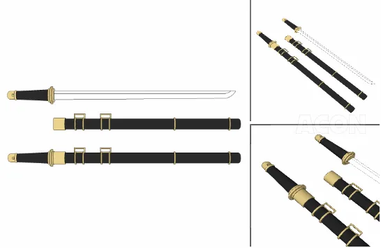 3D武器 - 黒作大刀 黒津栗の太刀（日本刀剣、刀）
